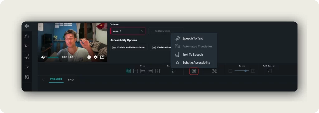 alugha dubbr Automation menu to add AI translations to your video