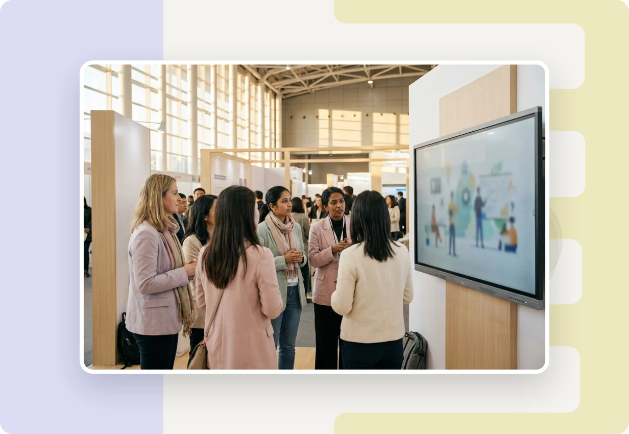 alugha at didacta asia 2025: education professionals watching a multilingual video at an education fair booth in Bangkok