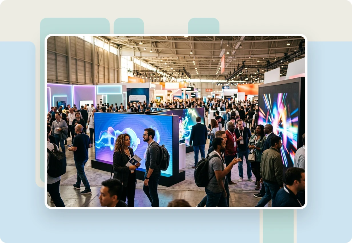 alugha at CES 2015: the alugha booth at the German Pavilion in Las Vegas with visitors discussing multilingual video