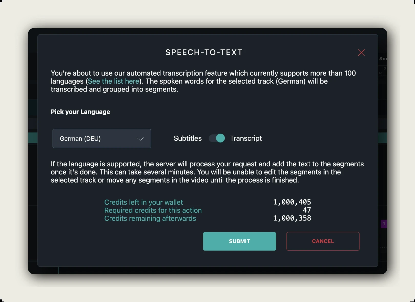 Speech to text dialog in dubbr with speaker recognition, for a YouTube alternative
