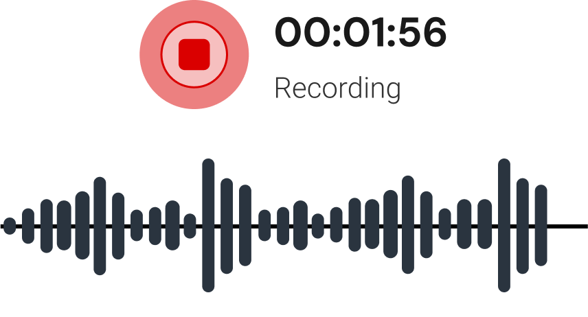 Audio recording screen with waveform and timer