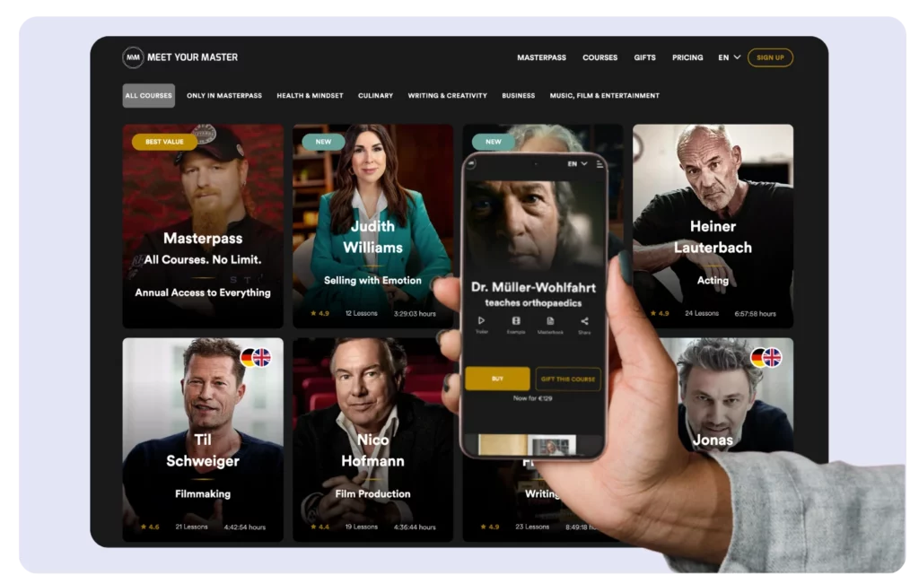 Meet Your Master course overview — migrated from Vimeo to alugha for scalable multilingual video delivery